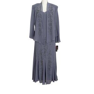VTG R&M Richards Periwinkle Two-Piece Chiffon Beaded Dress Jacket Set NWT (8)‎